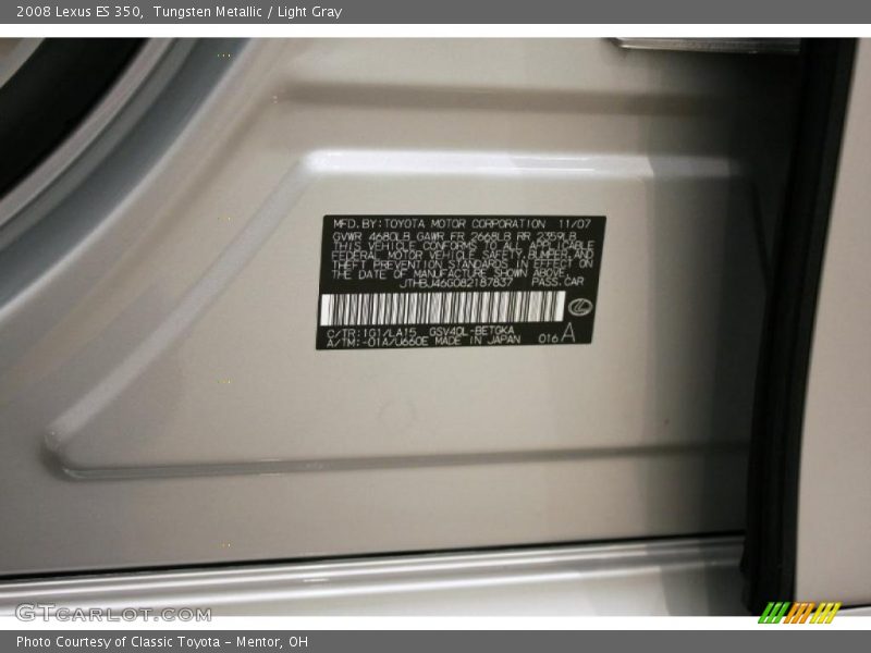 Tungsten Metallic / Light Gray 2008 Lexus ES 350