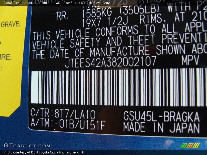 Blue Streak Metallic / Ash Gray 2008 Toyota Highlander Limited 4WD