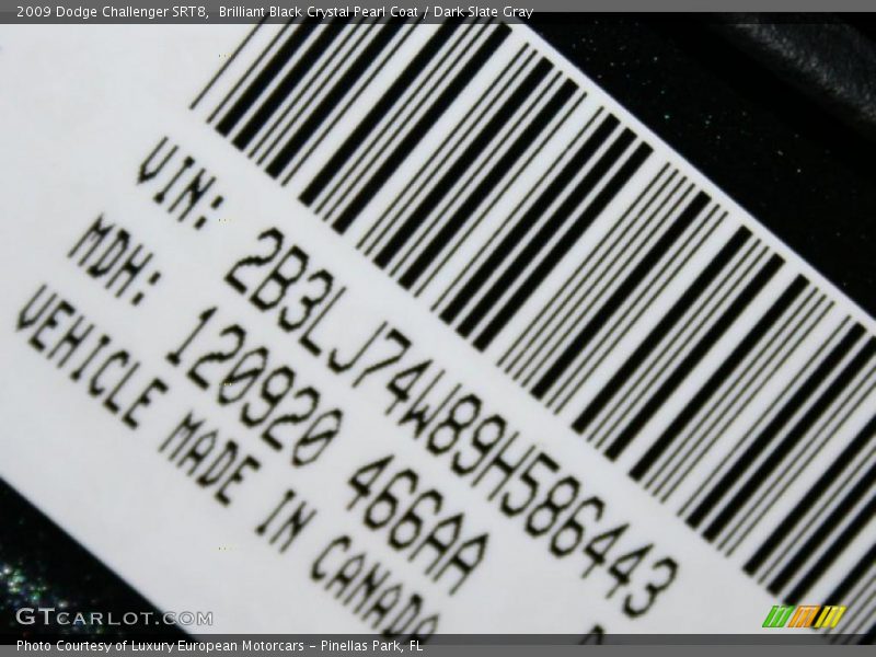 Brilliant Black Crystal Pearl Coat / Dark Slate Gray 2009 Dodge Challenger SRT8
