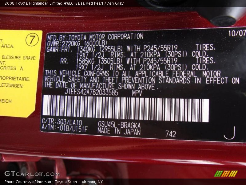 Salsa Red Pearl / Ash Gray 2008 Toyota Highlander Limited 4WD