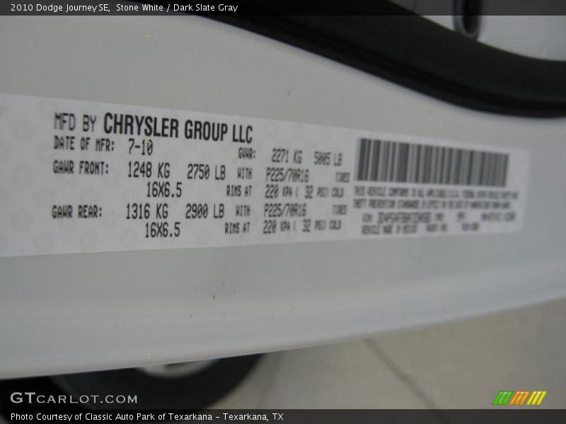Stone White / Dark Slate Gray 2010 Dodge Journey SE