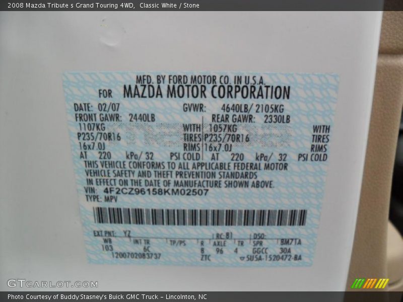 Classic White / Stone 2008 Mazda Tribute s Grand Touring 4WD