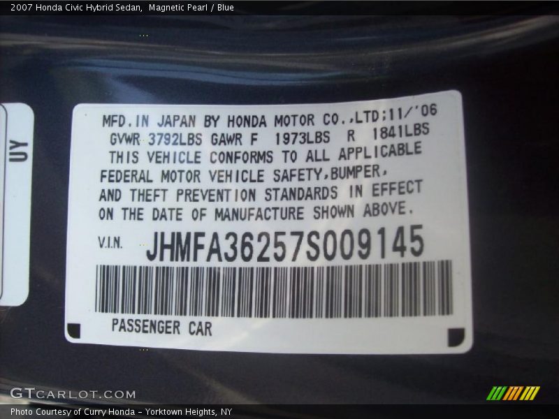 Magnetic Pearl / Blue 2007 Honda Civic Hybrid Sedan
