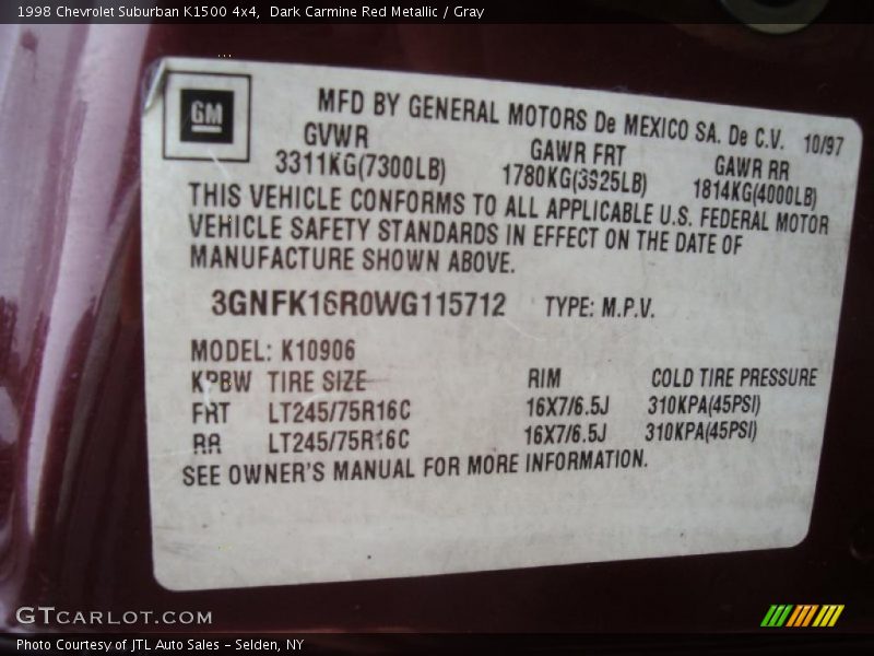 Dark Carmine Red Metallic / Gray 1998 Chevrolet Suburban K1500 4x4
