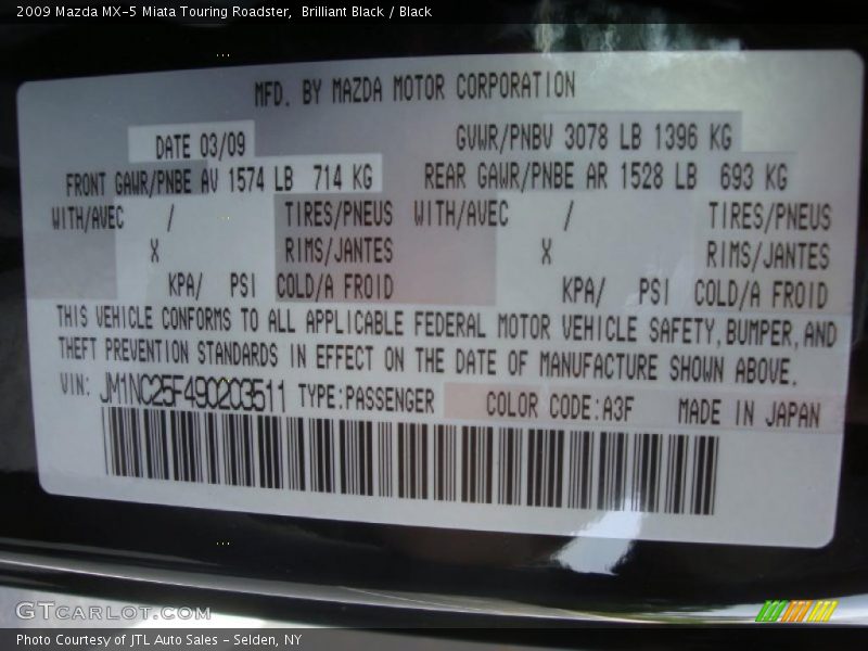 Brilliant Black / Black 2009 Mazda MX-5 Miata Touring Roadster