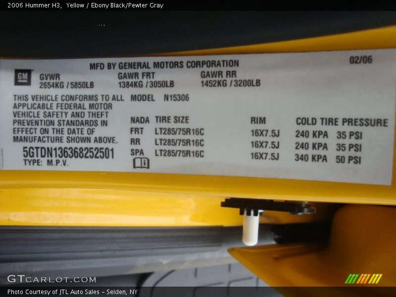 Yellow / Ebony Black/Pewter Gray 2006 Hummer H3