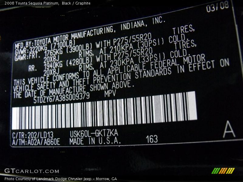 Black / Graphite 2008 Toyota Sequoia Platinum