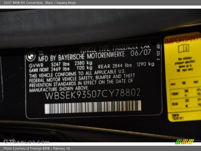 Black / Sepang Beige 2007 BMW M6 Convertible