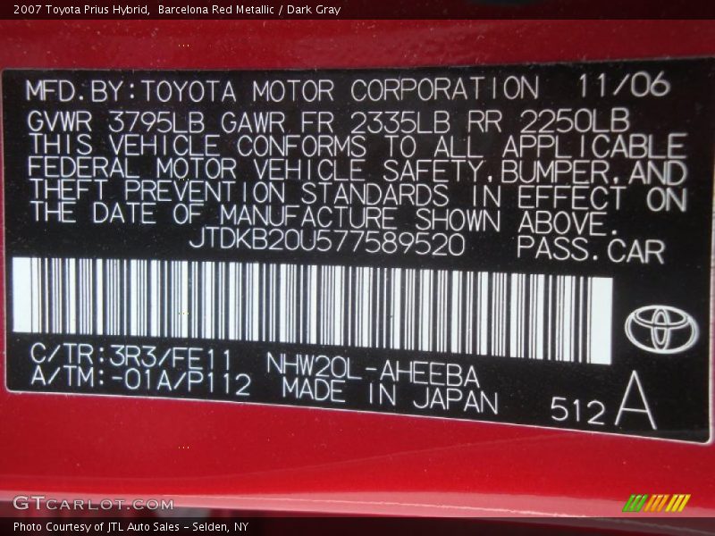 Barcelona Red Metallic / Dark Gray 2007 Toyota Prius Hybrid