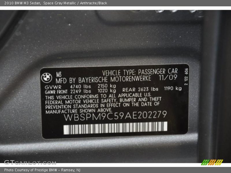 Space Gray Metallic / Anthracite/Black 2010 BMW M3 Sedan