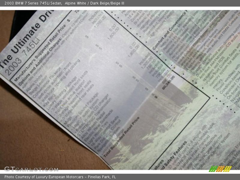 Alpine White / Dark Beige/Beige III 2003 BMW 7 Series 745Li Sedan