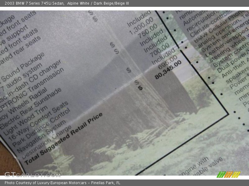 Alpine White / Dark Beige/Beige III 2003 BMW 7 Series 745Li Sedan