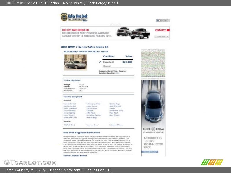 Alpine White / Dark Beige/Beige III 2003 BMW 7 Series 745Li Sedan