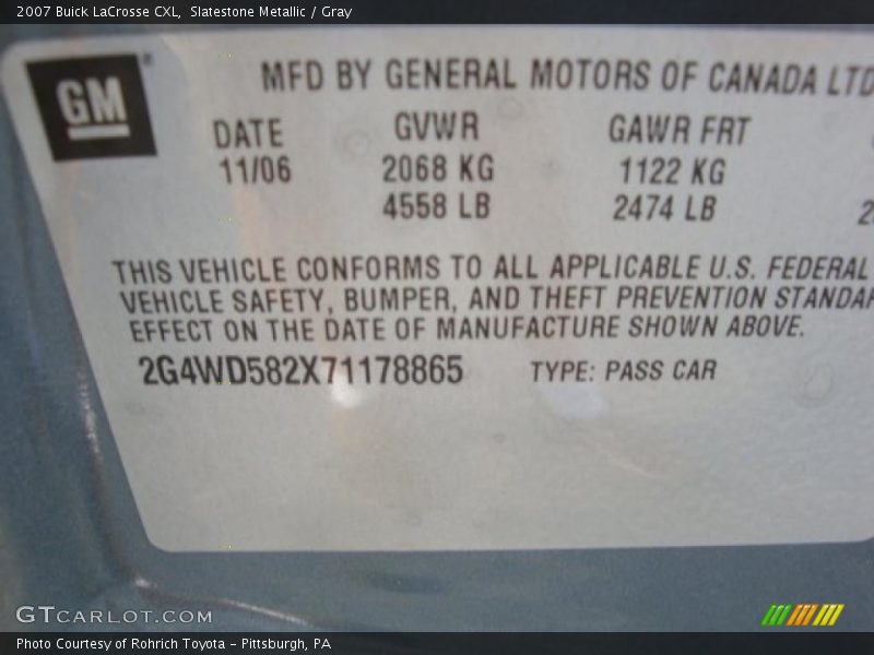 Slatestone Metallic / Gray 2007 Buick LaCrosse CXL