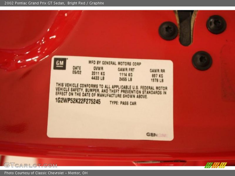 Bright Red / Graphite 2002 Pontiac Grand Prix GT Sedan