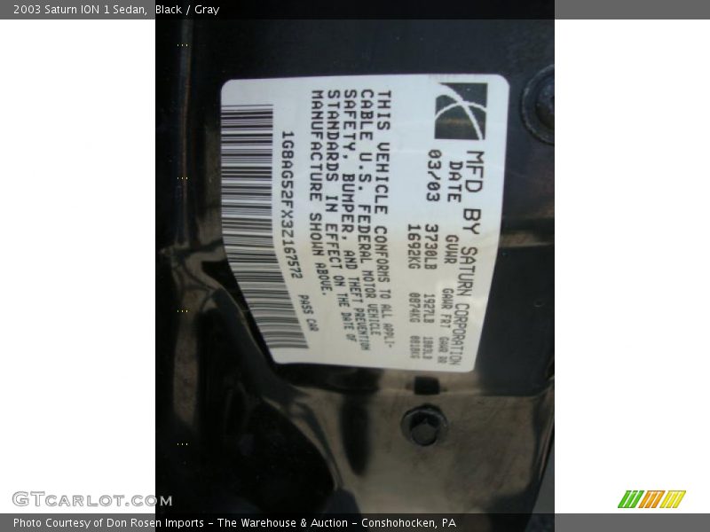 Black / Gray 2003 Saturn ION 1 Sedan