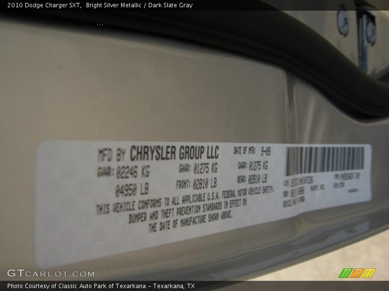 Bright Silver Metallic / Dark Slate Gray 2010 Dodge Charger SXT