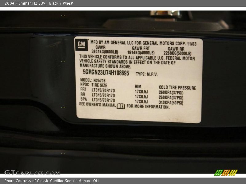 Black / Wheat 2004 Hummer H2 SUV