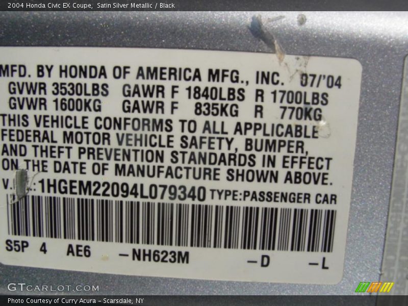 Satin Silver Metallic / Black 2004 Honda Civic EX Coupe