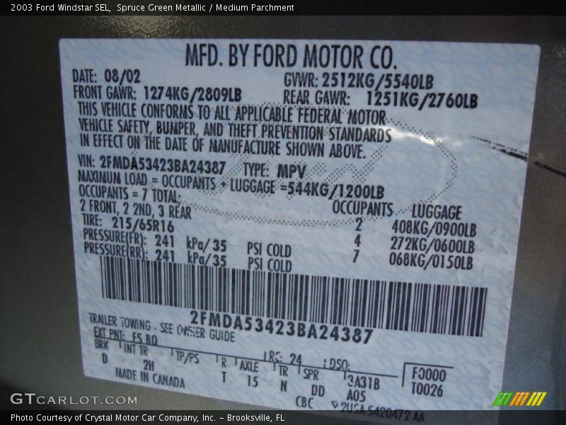 Spruce Green Metallic / Medium Parchment 2003 Ford Windstar SEL