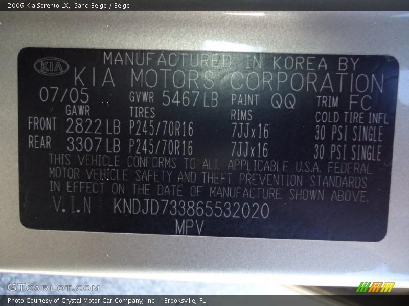 Sand Beige / Beige 2006 Kia Sorento LX