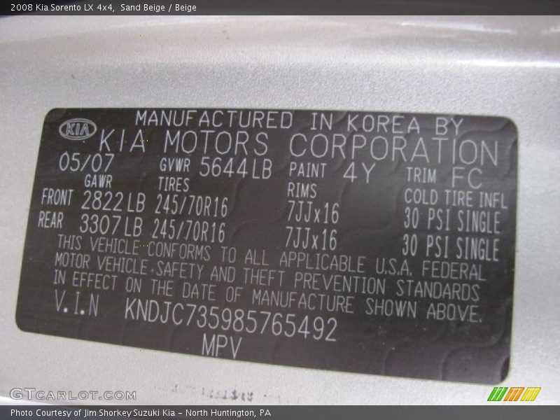 Sand Beige / Beige 2008 Kia Sorento LX 4x4