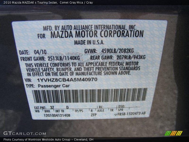 Comet Gray Mica / Gray 2010 Mazda MAZDA6 s Touring Sedan