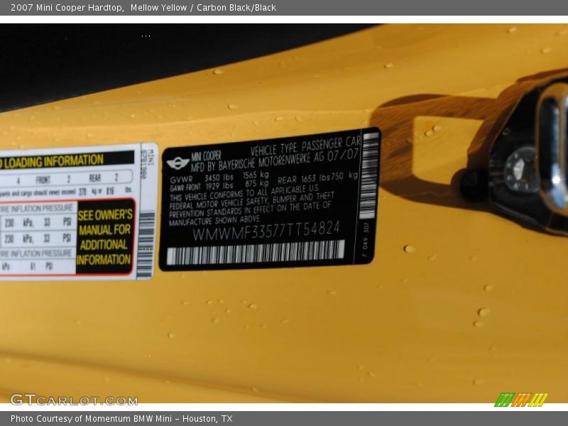 Mellow Yellow / Carbon Black/Black 2007 Mini Cooper Hardtop