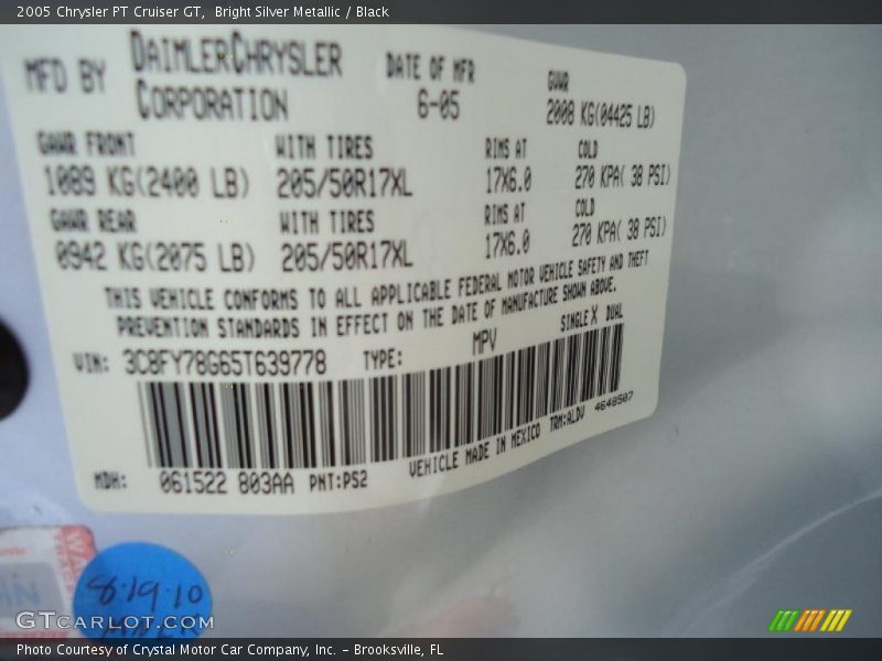 Bright Silver Metallic / Black 2005 Chrysler PT Cruiser GT