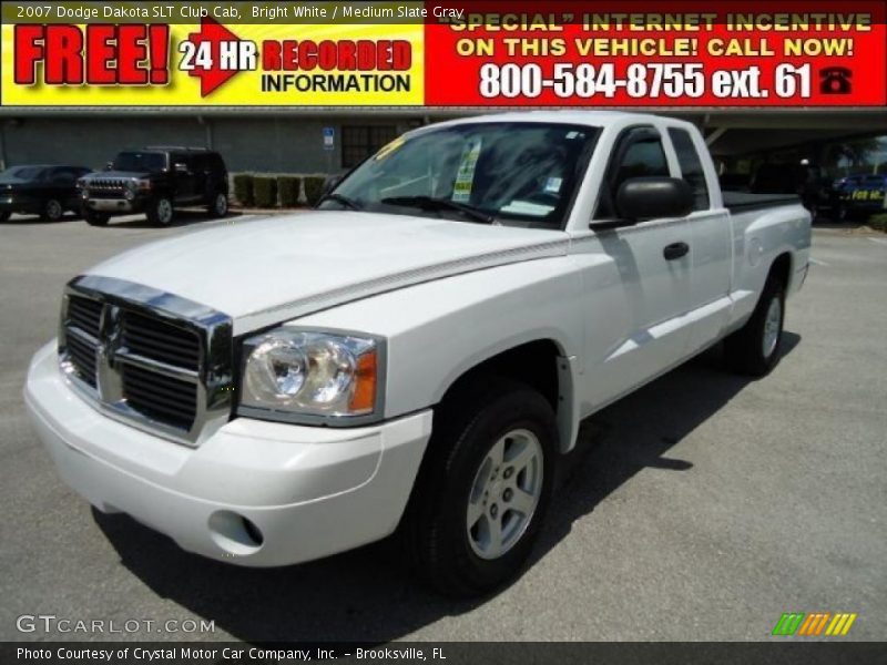 Bright White / Medium Slate Gray 2007 Dodge Dakota SLT Club Cab
