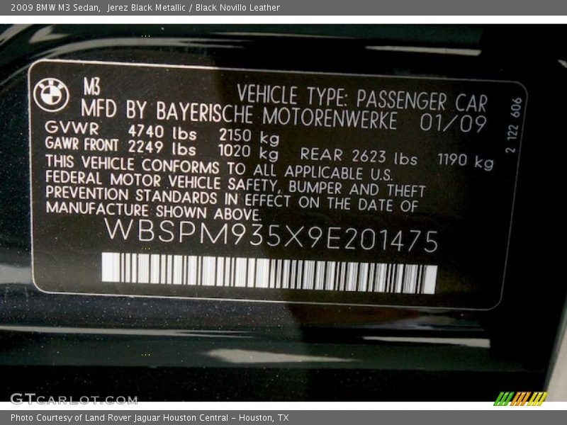 Jerez Black Metallic / Black Novillo Leather 2009 BMW M3 Sedan