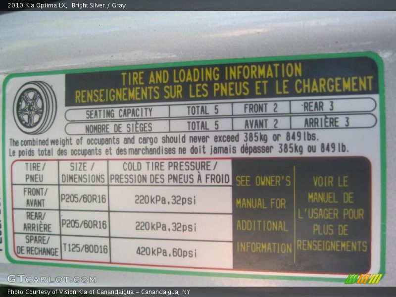 Bright Silver / Gray 2010 Kia Optima LX