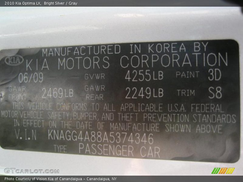 Bright Silver / Gray 2010 Kia Optima LX