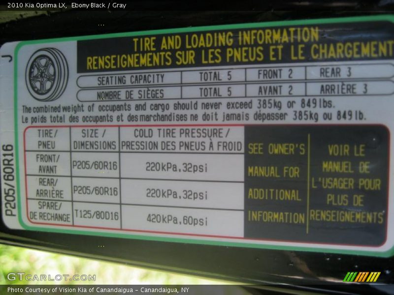 Ebony Black / Gray 2010 Kia Optima LX