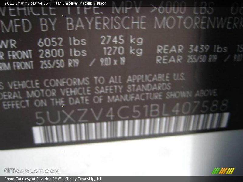 Titanium Silver Metallic / Black 2011 BMW X5 xDrive 35i