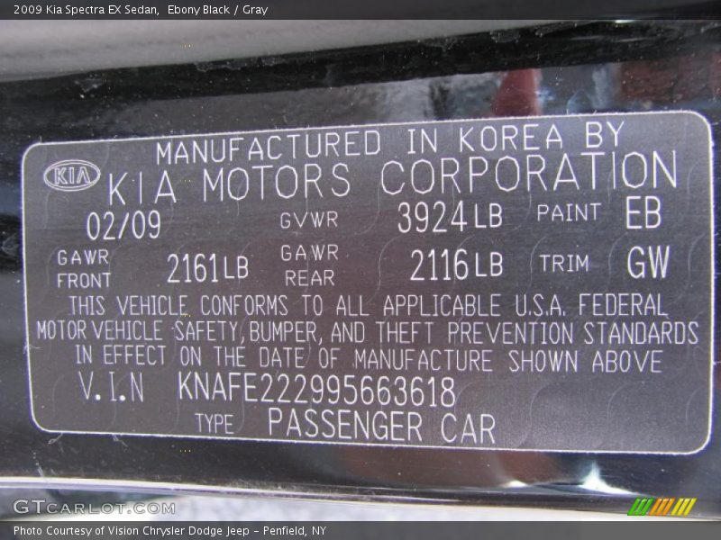 Ebony Black / Gray 2009 Kia Spectra EX Sedan