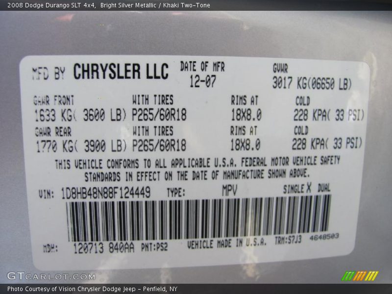 Bright Silver Metallic / Khaki Two-Tone 2008 Dodge Durango SLT 4x4