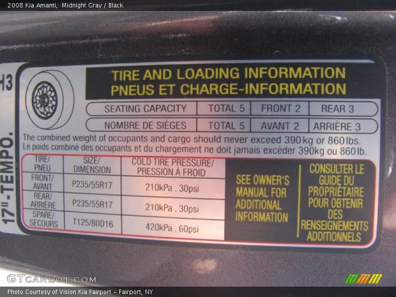 Midnight Gray / Black 2008 Kia Amanti