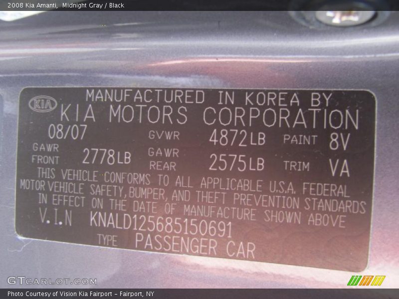 Midnight Gray / Black 2008 Kia Amanti
