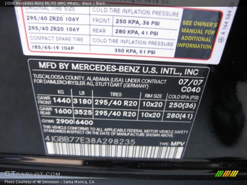 Black / Black 2008 Mercedes-Benz ML 63 AMG 4Matic