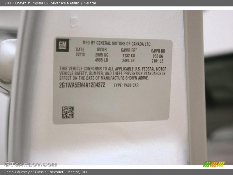 Silver Ice Metallic / Neutral 2010 Chevrolet Impala LS