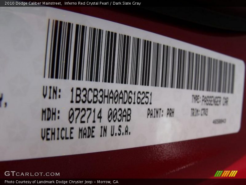 Inferno Red Crystal Pearl / Dark Slate Gray 2010 Dodge Caliber Mainstreet
