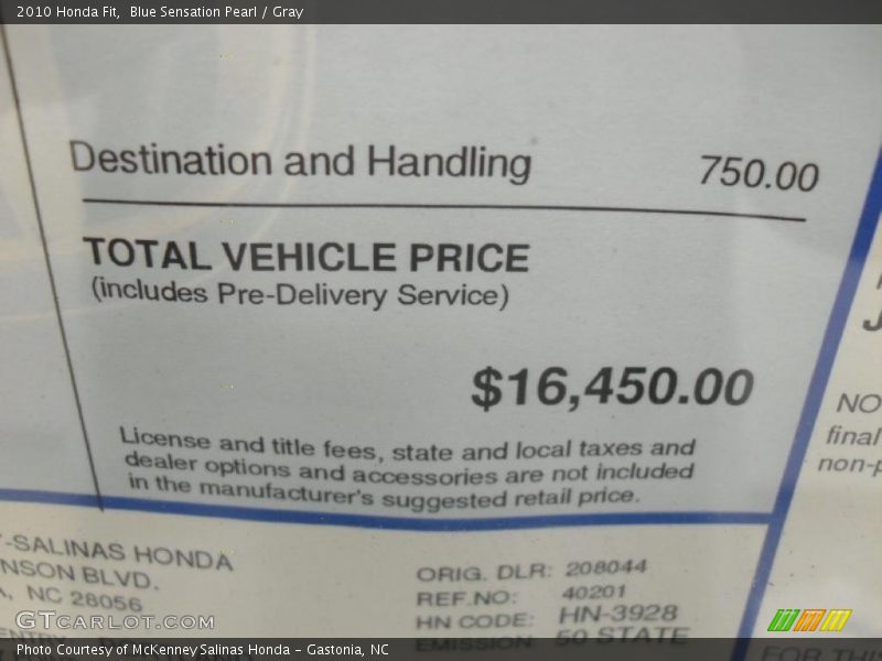 Blue Sensation Pearl / Gray 2010 Honda Fit