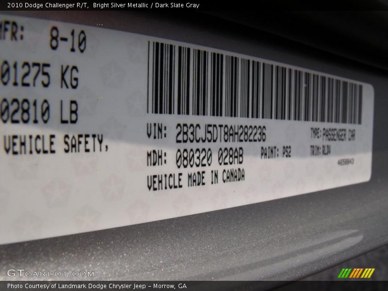Bright Silver Metallic / Dark Slate Gray 2010 Dodge Challenger R/T