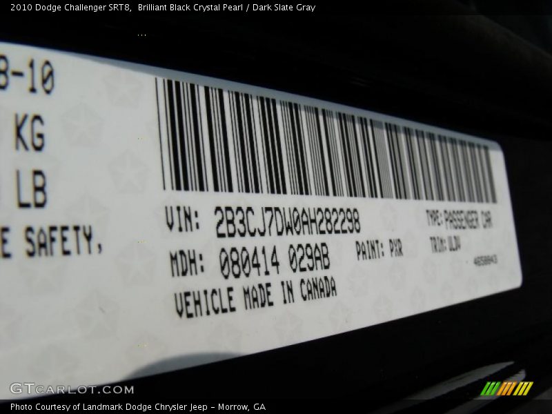 Brilliant Black Crystal Pearl / Dark Slate Gray 2010 Dodge Challenger SRT8