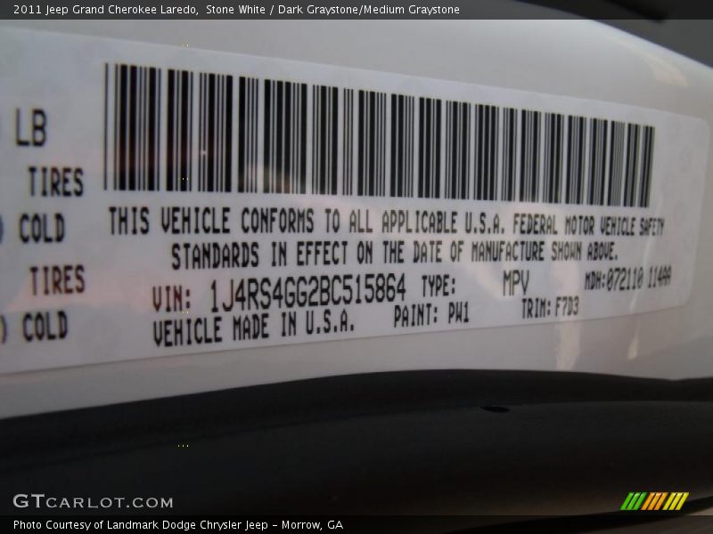 Stone White / Dark Graystone/Medium Graystone 2011 Jeep Grand Cherokee Laredo