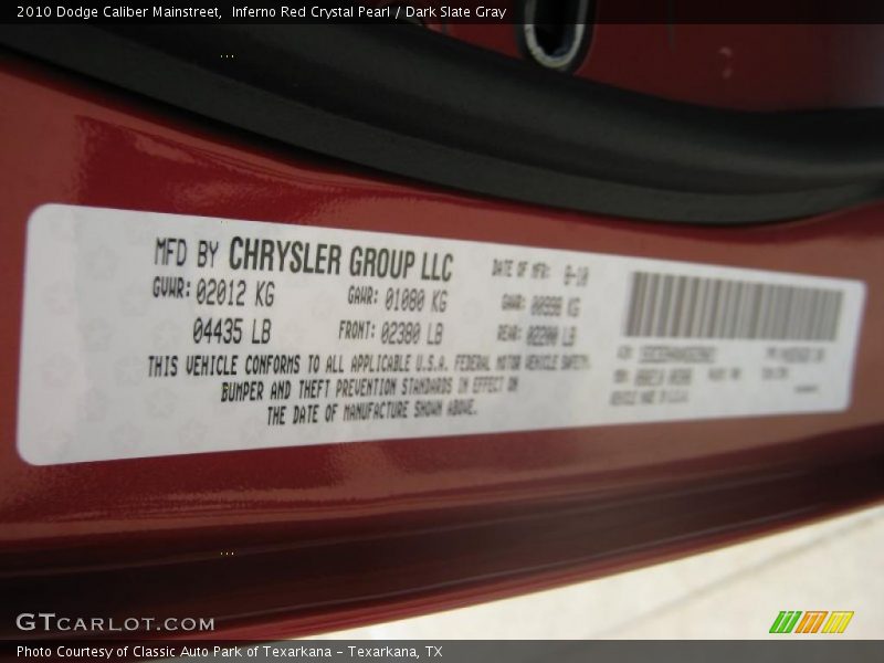 Inferno Red Crystal Pearl / Dark Slate Gray 2010 Dodge Caliber Mainstreet