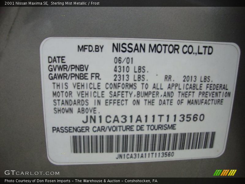 Sterling Mist Metallic / Frost 2001 Nissan Maxima SE