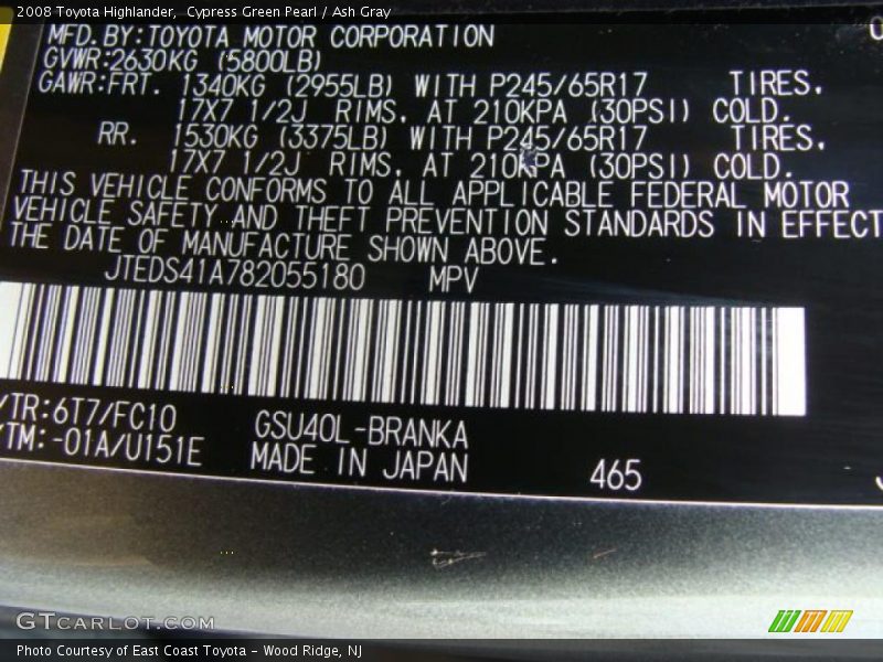 Cypress Green Pearl / Ash Gray 2008 Toyota Highlander