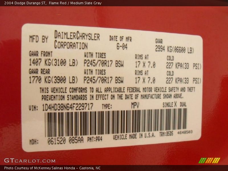 Flame Red / Medium Slate Gray 2004 Dodge Durango ST